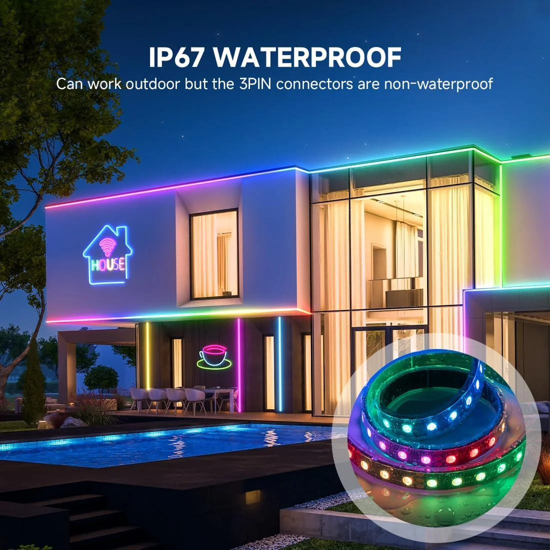 نشره BTF 24 فولت RGBICWW طلقه+ شمسي 60 لد/م مطريه IP67 طول 5 متر - 4